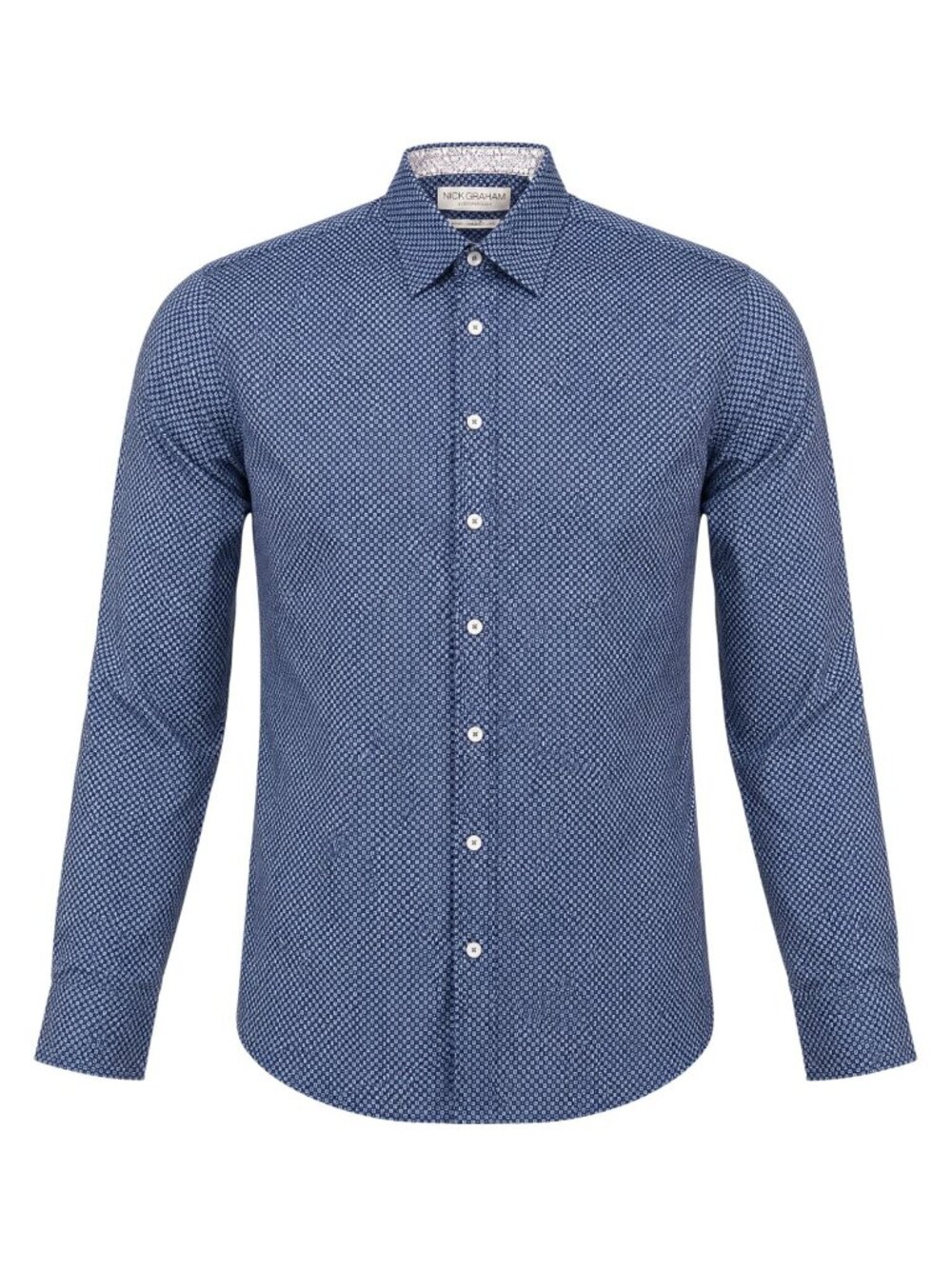 Nick Graham Mens Stretch Modern Fit Button-Up Shirt Blue Geometric Print 2XL